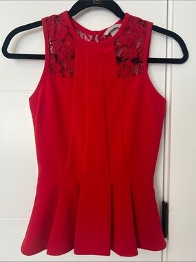 H&M Red Lace Yoke Peplum Tank Top 2